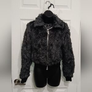 Vintage United Colors Of Benetton Faux Fur Jacket - Black